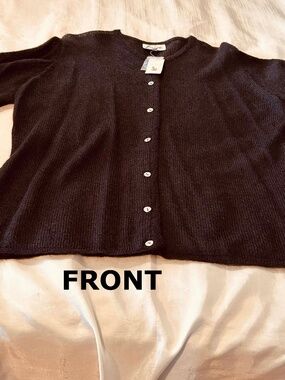 CARDIGAN SOFT MOHAIR BLEND, BLACK, SIZE 2X, MOTHER OF PEARL BUTTONS, ROUND NECK,